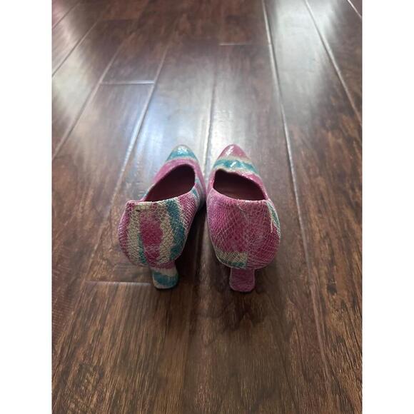 Bellini Pumps Purple Teal White Snakeskin Print Pointed Toe Kitten Heel Exotic - Picture 4 of 6